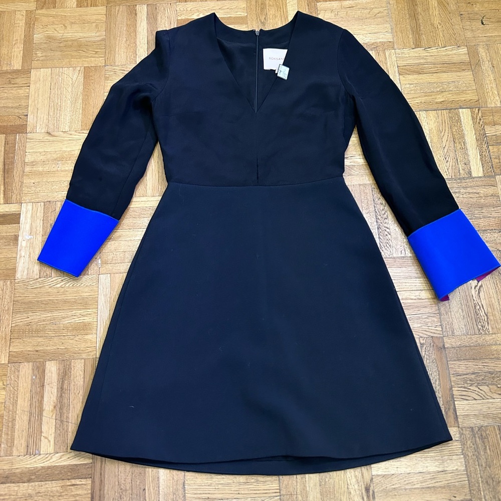 Roksanda Ilincic Black Dress with Vibrant Blue Cuffs,